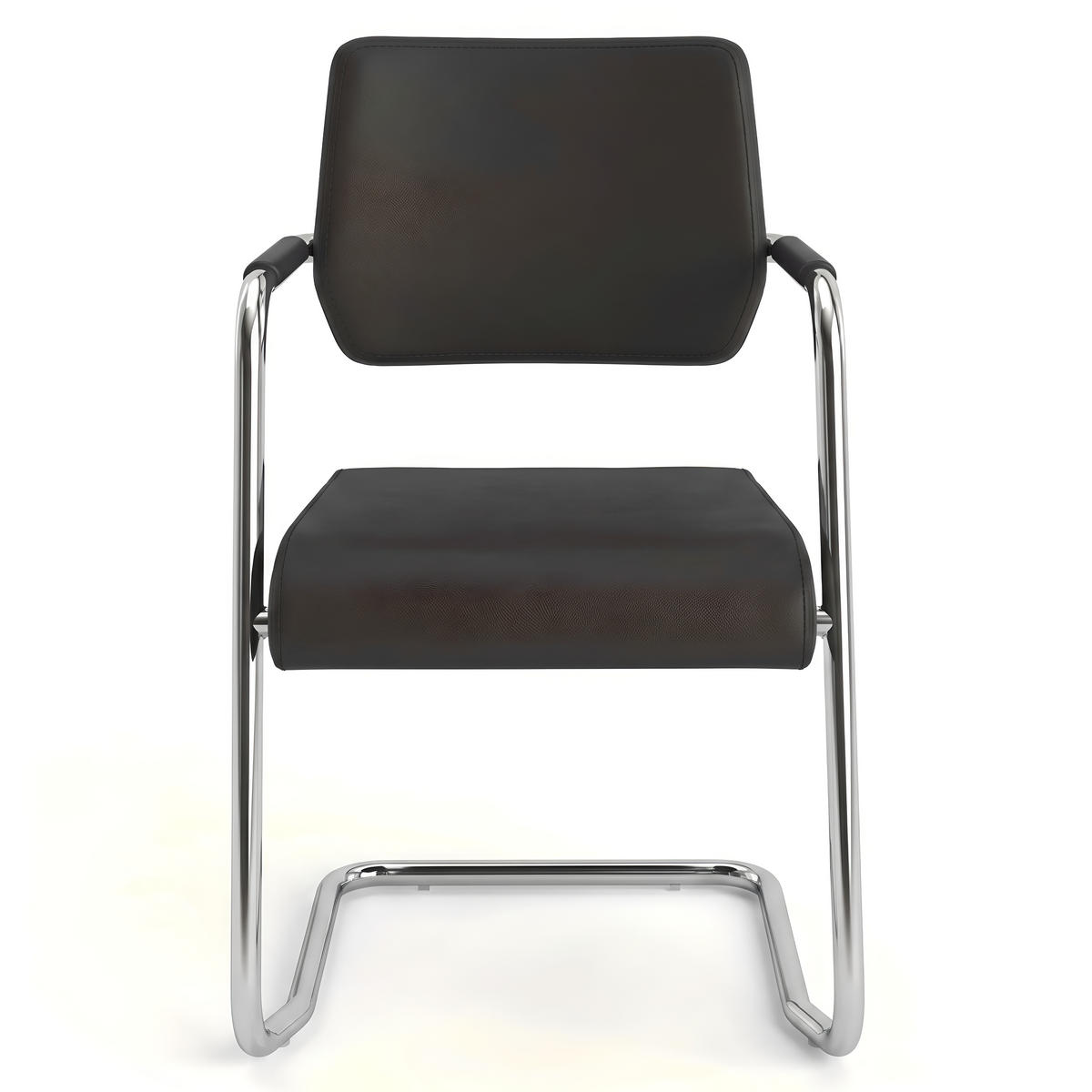 BESUCHERSTUHL V1207 Echtleder Schwarz - ergonomisch, 150 kg belastbar - Schwarz, Leder/Kunststoff (55/86/55cm) - Versee