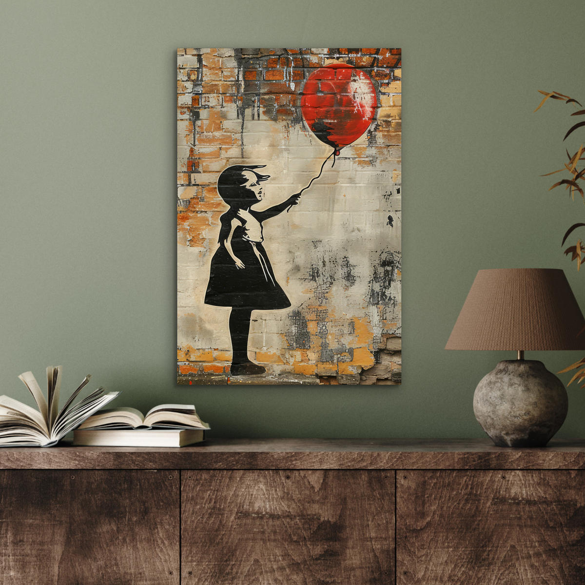 METALLBILD Graffiti - Banksy - Mädchen - Straßenkunst 40x60 cm - Sandfarben, Metall (40/60cm) - MuchoWow