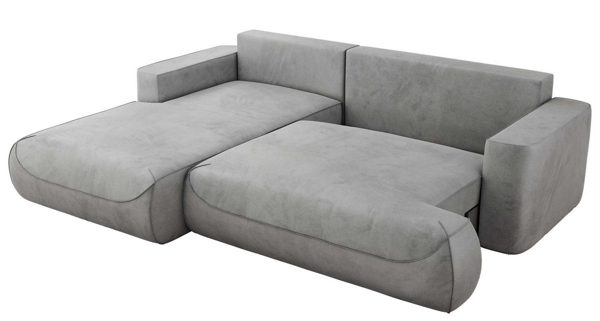 ECKSOFA OVO L Hellgrau Velvet - Links Seite - Hellgrau/Schwarz, Kunststoff/Textil (271/195cm) - MKS
