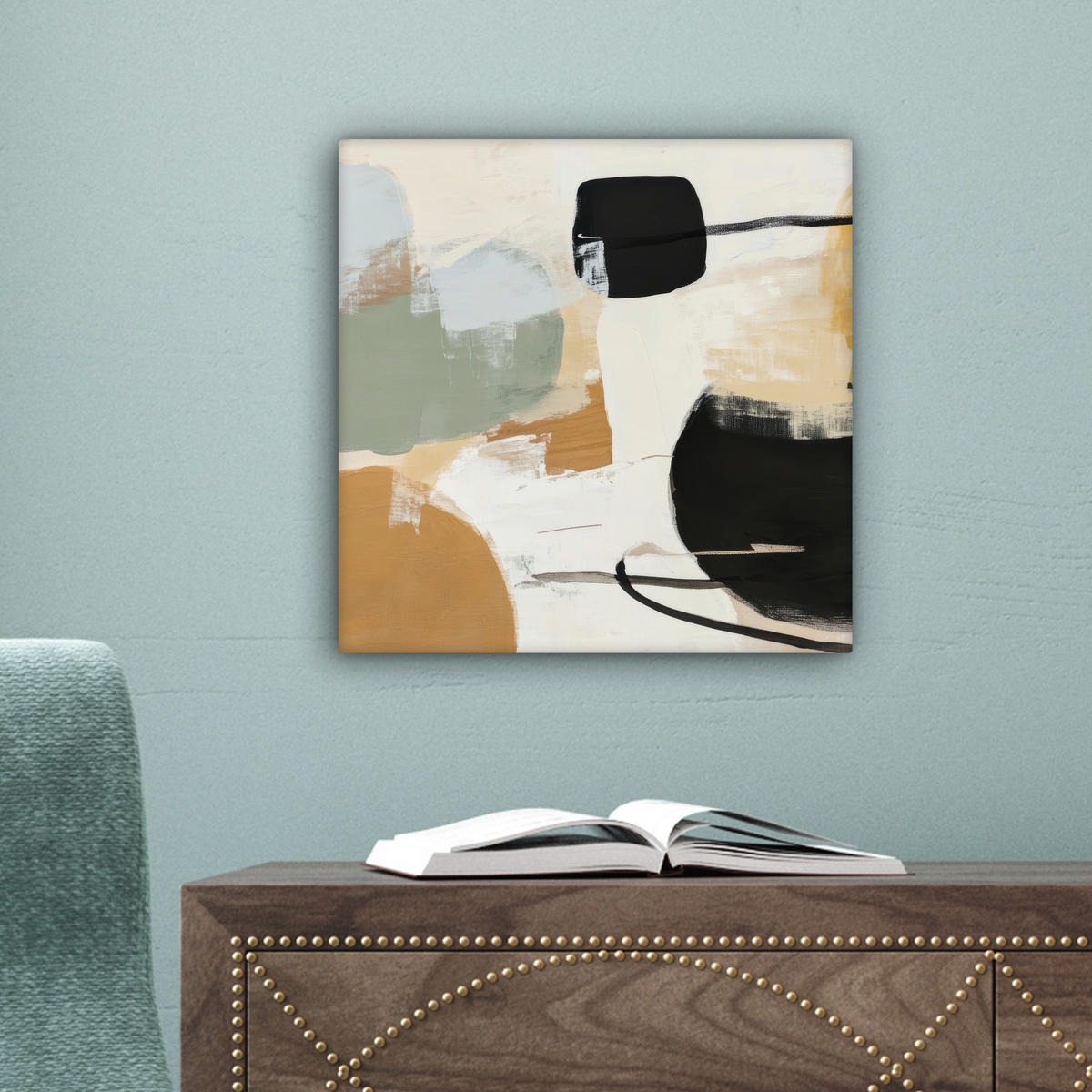 LEINWANDBILD Farbe - Abstrakt - Farben Deko Wohnzimmer 20x20 cm - Currygelb, Textil (20/20cm) - MuchoWow