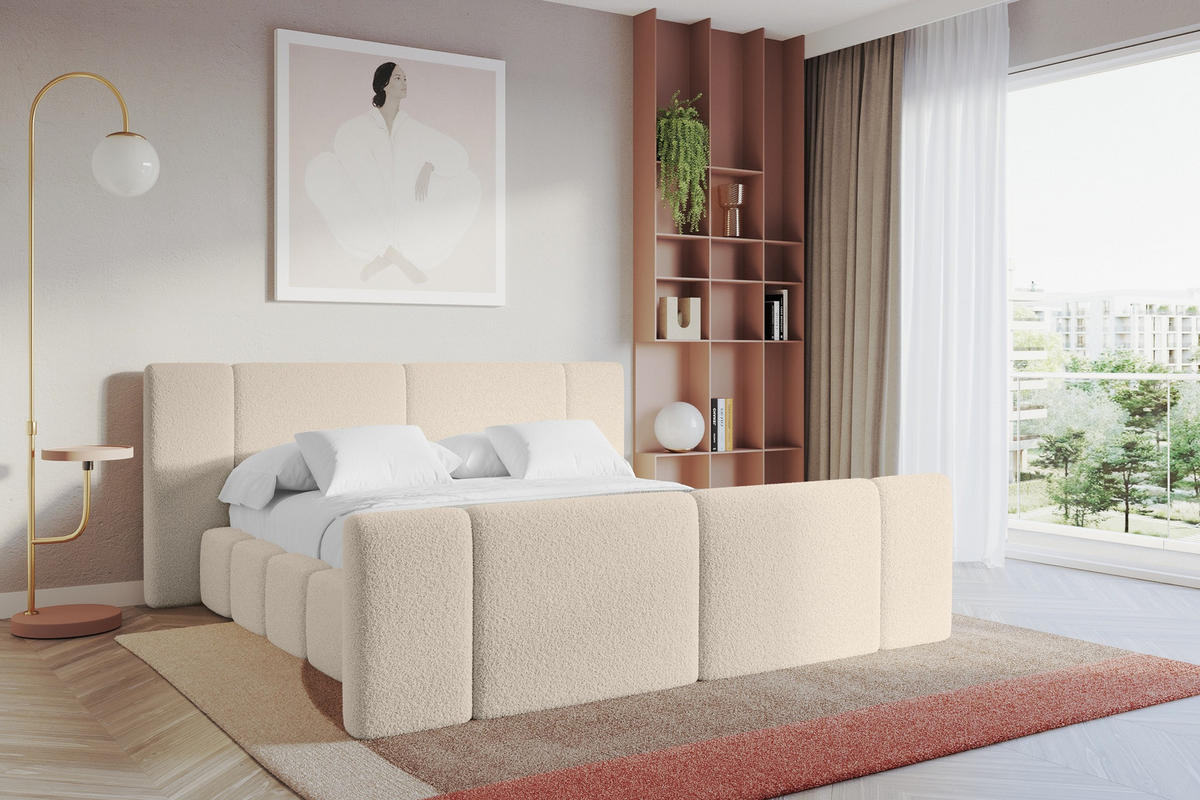 POLSTERBETT mit Bettkasten, Fußteil und Lattenrost, Bett mit Matratze H3/H4 - NILO-Z 200x200 Dunkelbeige - Honig, Holzwerkstoff/Textil (200/200cm) - ALTDECOR