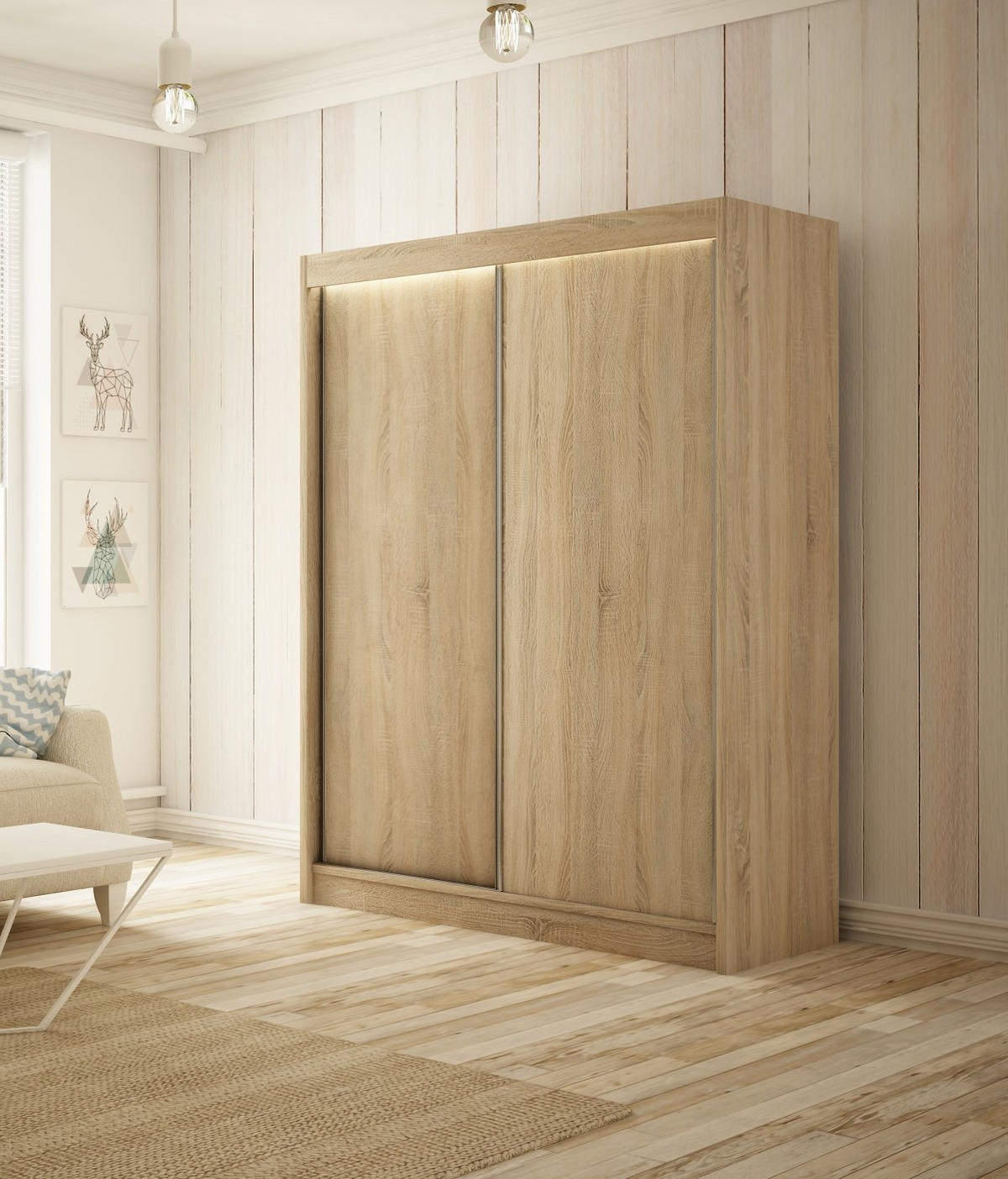 SCHWEBETÜRENSCHRANK Saturn 120 cm 2-türig, Eiche sonoma - Sonoma Eiche, Kunststoff (120/215/61cm) - Margaret Hadas24