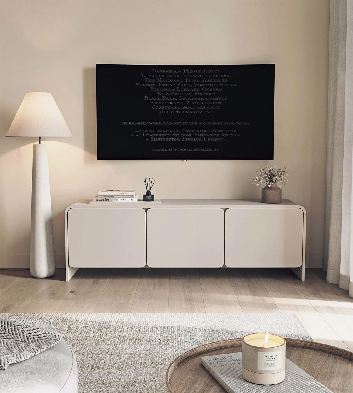 TV stolík Lummo kašmírovo sivý 156/39/50 cm - taupe, kompozitné drevo (156/50.5/39cm) - Selsey