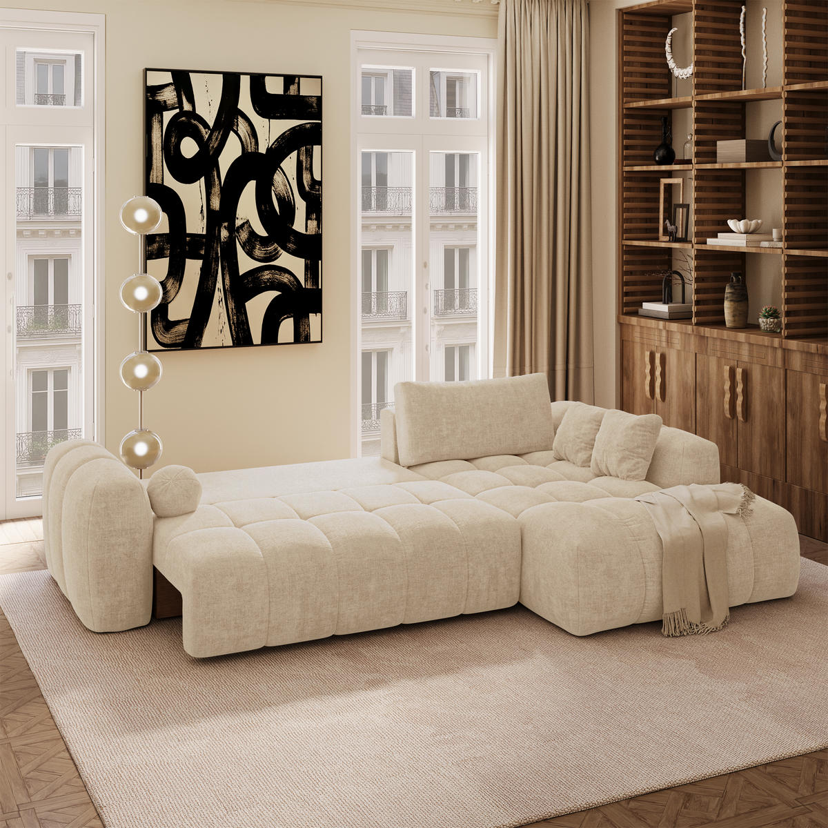ECKSOFA rechtwinklig SKY Köpergewebe Beige 310cm - Beige, Textil (310/180cm) - Premium Interiors