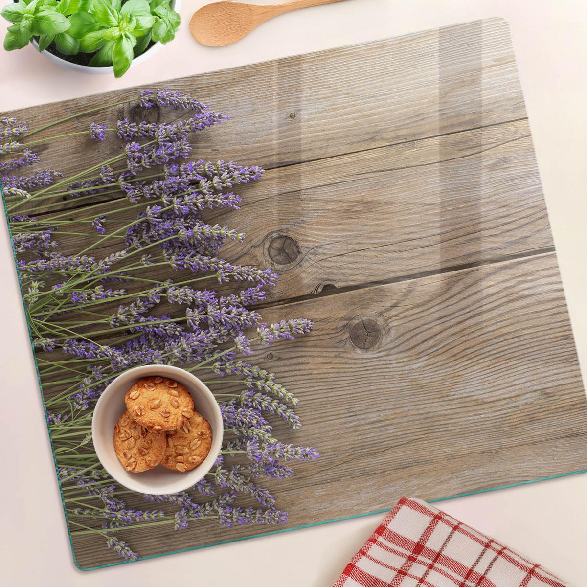 GLASPLATTE 60x52 cm Lavendel auf den Brettern - Braun, Glas (60/0.4/52cm) - TULUP