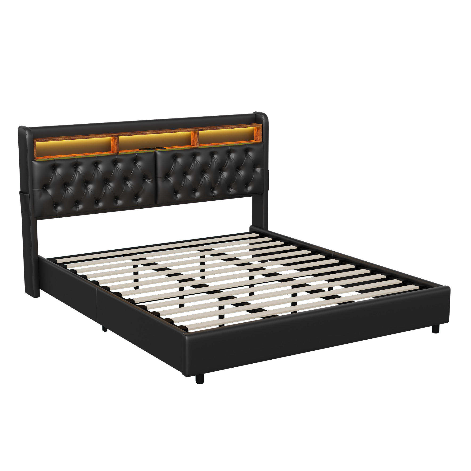 DOPPELBETT 180x200 cm mit Bettkasten Hydraulik Kunstleder Schwarz - Schwarz, Holz (180/200cm) - PARAFTA HOME