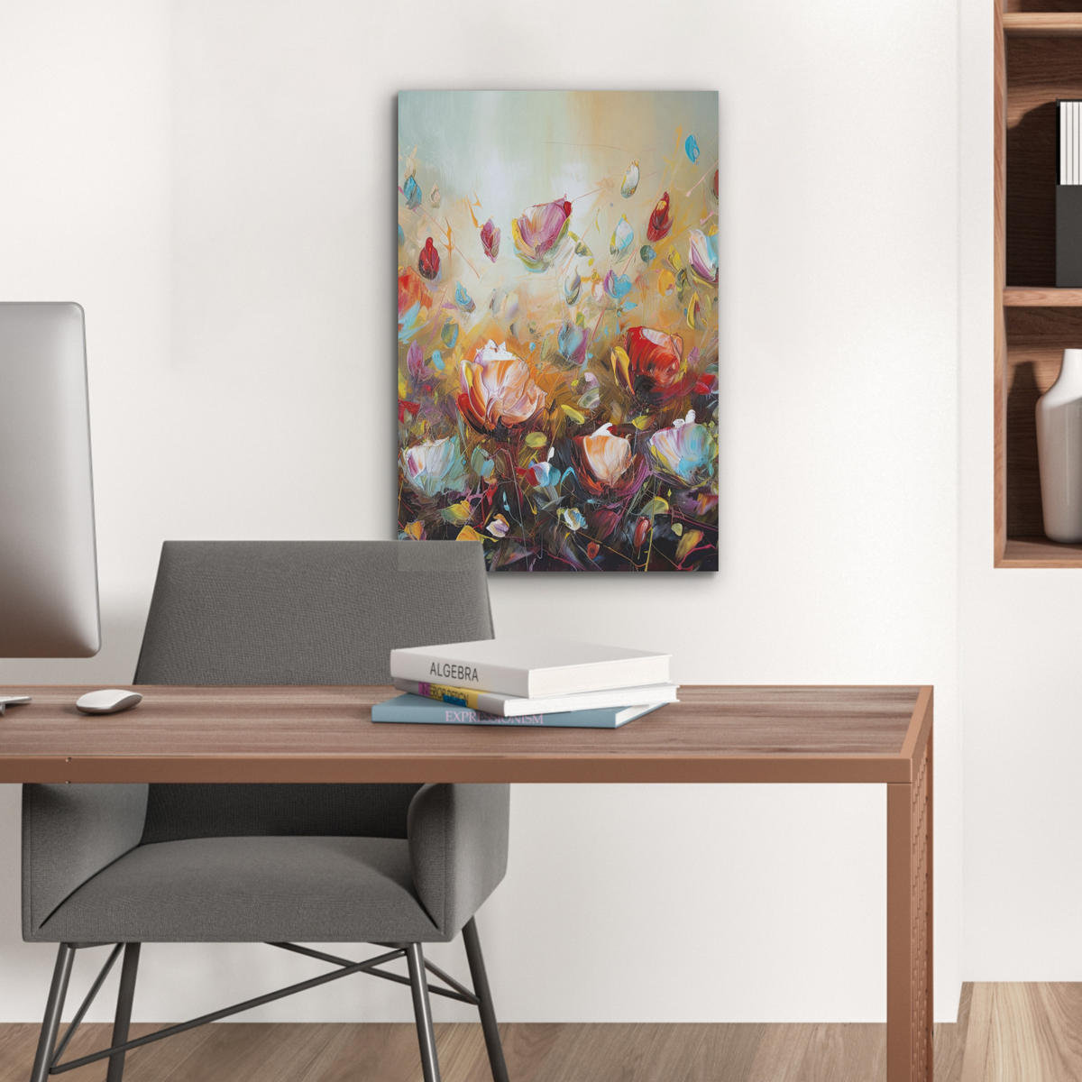AKUSTIKBILD Blumen - Kunst - Natur - Ölgemälde Kunstdruck Schlafzimmer 50x70 cm - Multicolor, Kunststoff (50/70/0.9cm) - MuchoWow