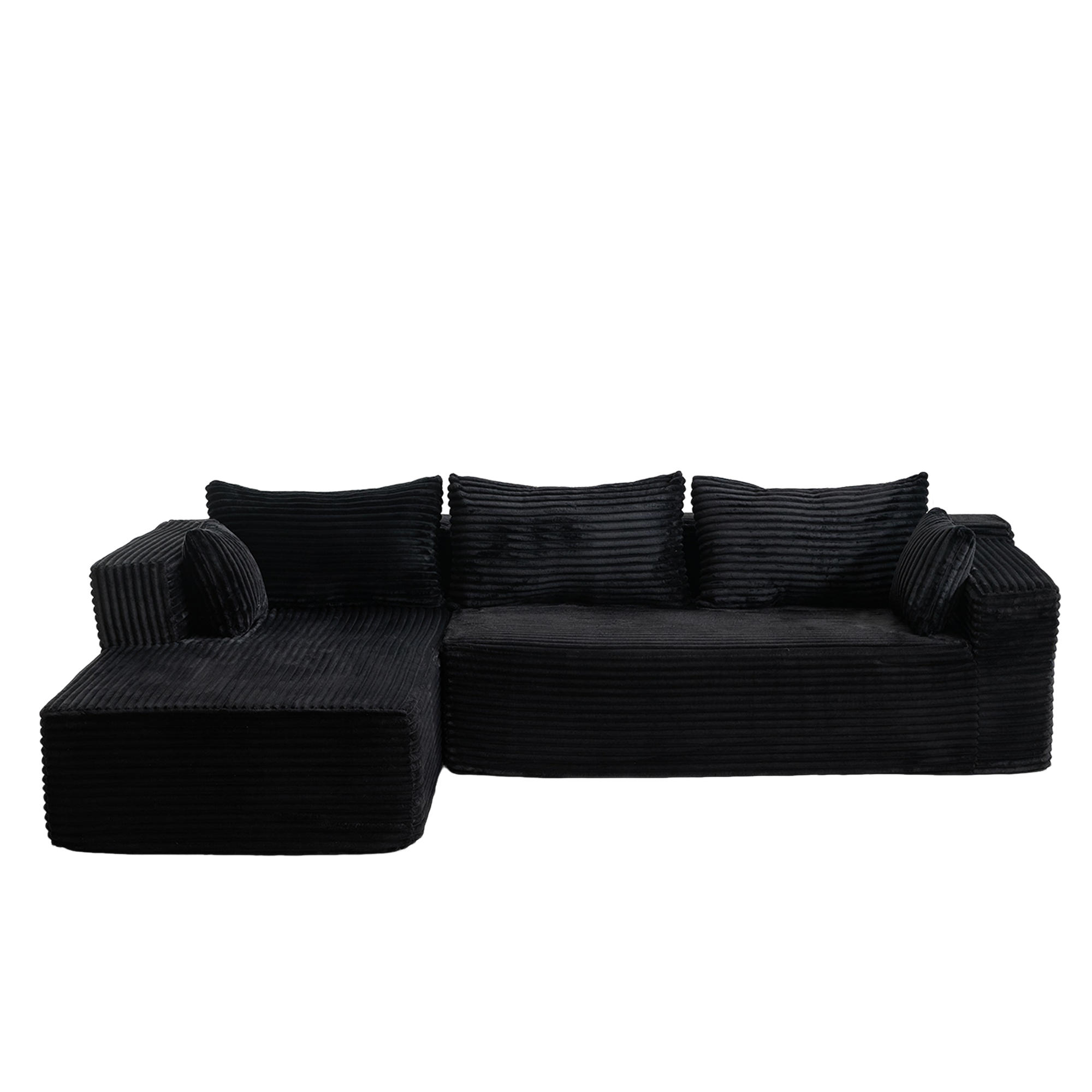 ECKSOFA 279/179/83 cm Schwarz Cord mit Chaiselongue - Schwarz, Textil (179/83/279cm) - Oxeza