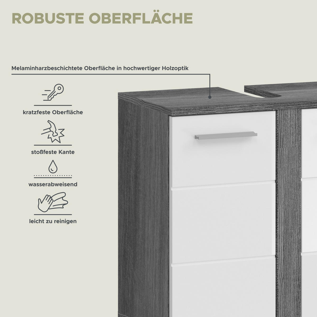 BADKOMBINATION 5tlg. inkl. Beleuchtung Blake Bad in Rauchsilber Nb. und weiß HG B/H/T: 164x191x34 cm - Anthrazit, Holz (164/191/34cm)