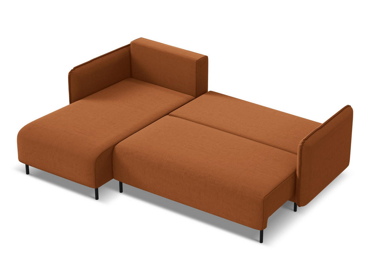 ECKSOFA mit Schlaffunktion Samt Stoff Orange - Terra cotta/Schwarz, Holz/Textil (162/236cm) - Makamii