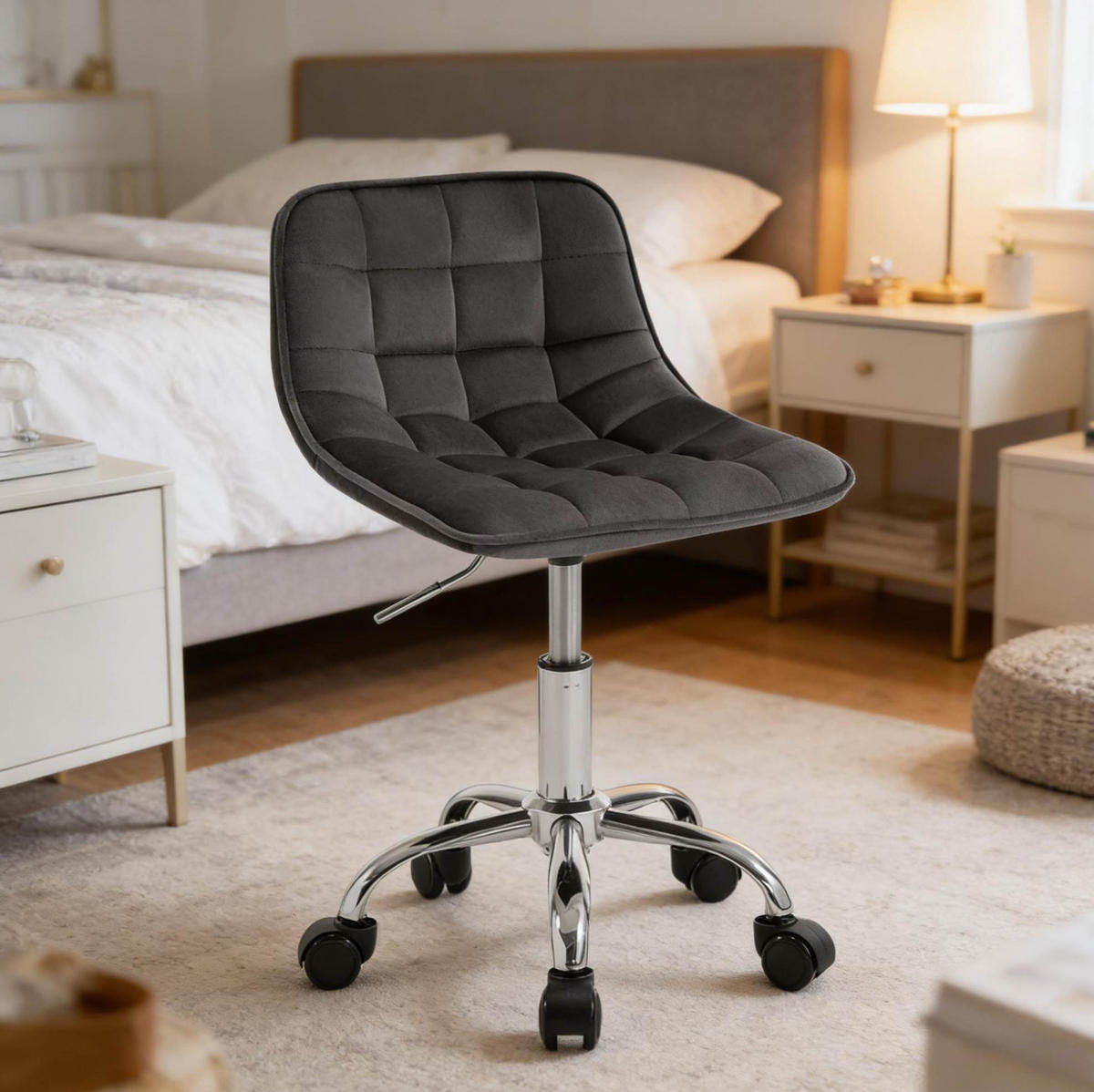 BÜROSTUHL höhenverstellbar Samt Dark Grey - Dunkelgrau, Metall (43/67.5/43cm) - Meubliv