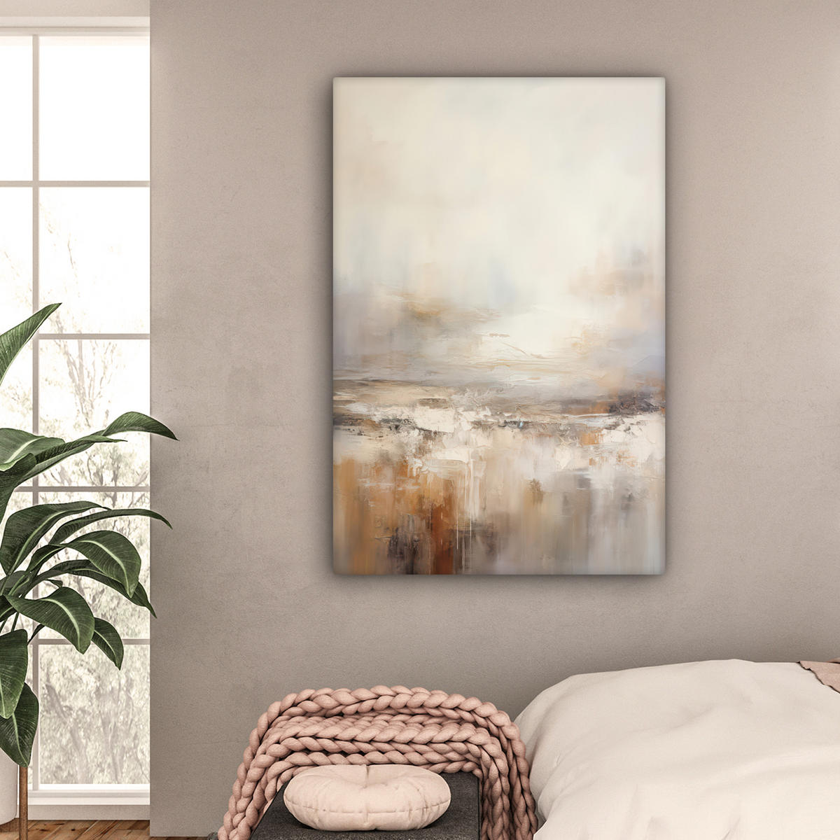 LEINWANDBILD - Kunst - Industriell - Grau - Braun - Abstrakt - 80x120 - Wanddeko - Sandfarben, Textil (80/120cm) - MuchoWow