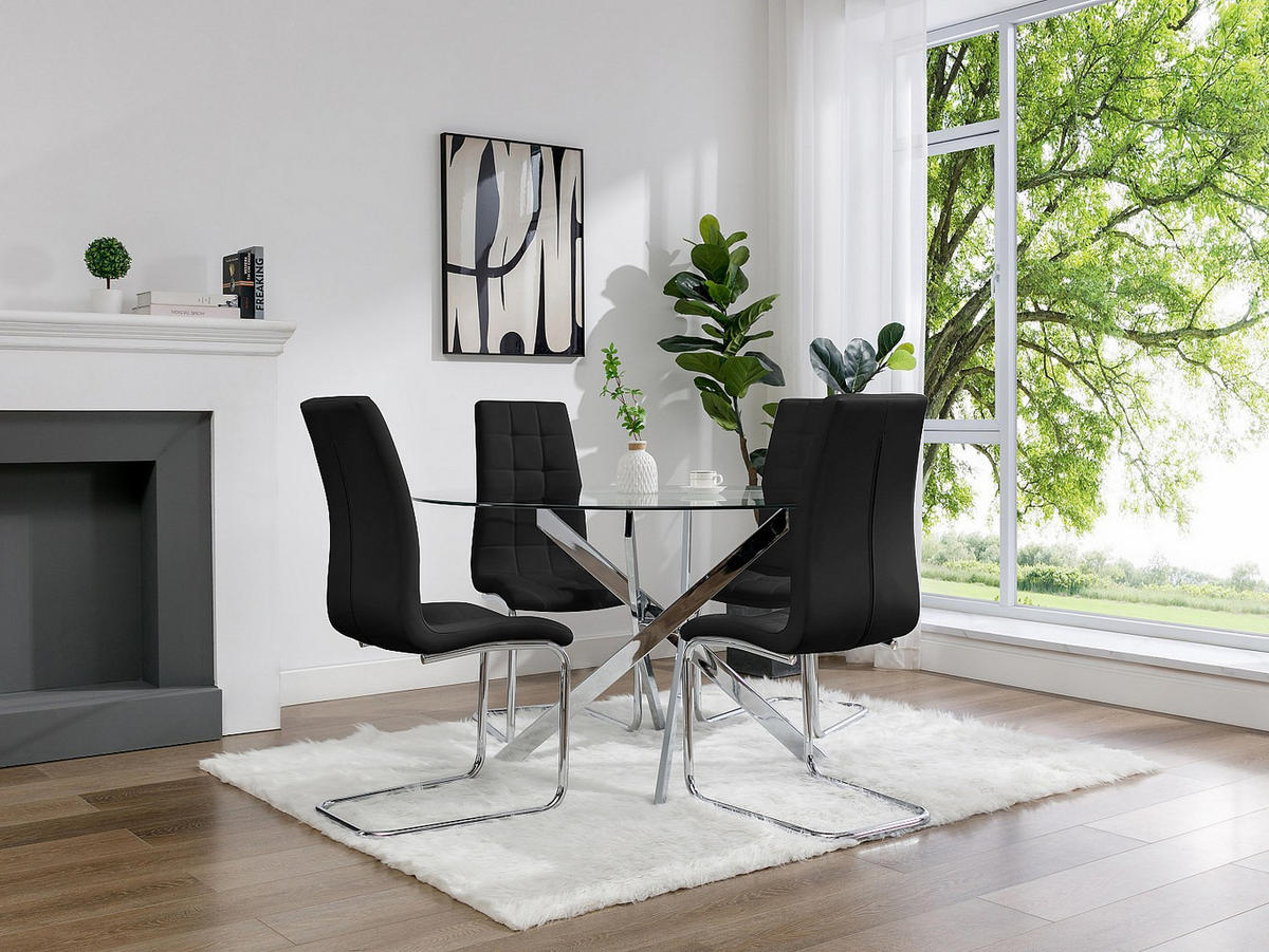 STUHL 2er-Set - Kunstleder - Schwarz - NADYA - Schwarz, Leder (43/100/60cm) - Vente-Unique