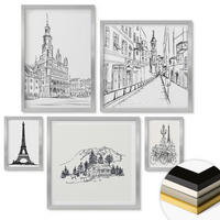 WANDBILDER 5er Set - 50x50 cm & 20x30 cm & 40x60 cm Silberner Rahmen - Abstrakte Gemäldekompositionen - Silberfarben, Kunststoff (40/60cm) - ArtPrintCave
