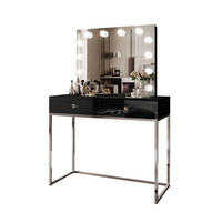 SCHMINKTISCH BLANCO GLAMOUR ELITE mit Spiegel und Beleuchtung Schwarz Hochglanz Kristallgriff - Schwarz Hochglanz/Silberfarben, Holzwerkstoff (100/146/42cm) - Lookway