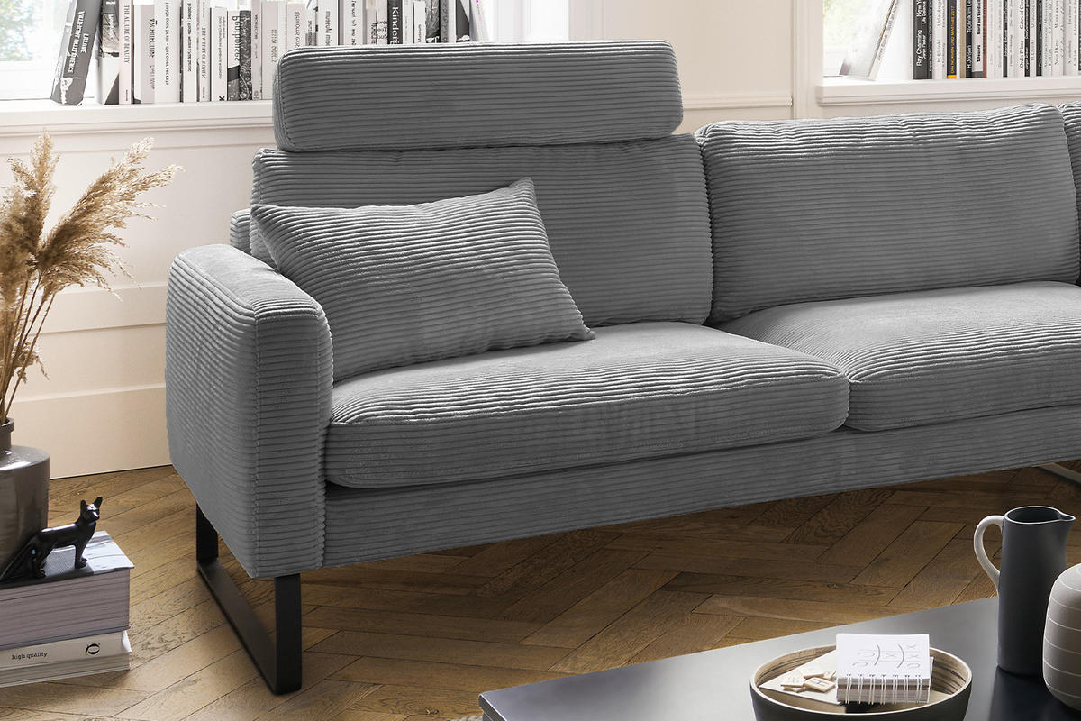 ECKSOFA RICARDA Grau Cord - Schwarz/Grau, Textil/Metall (298/154cm) - KAWOLA