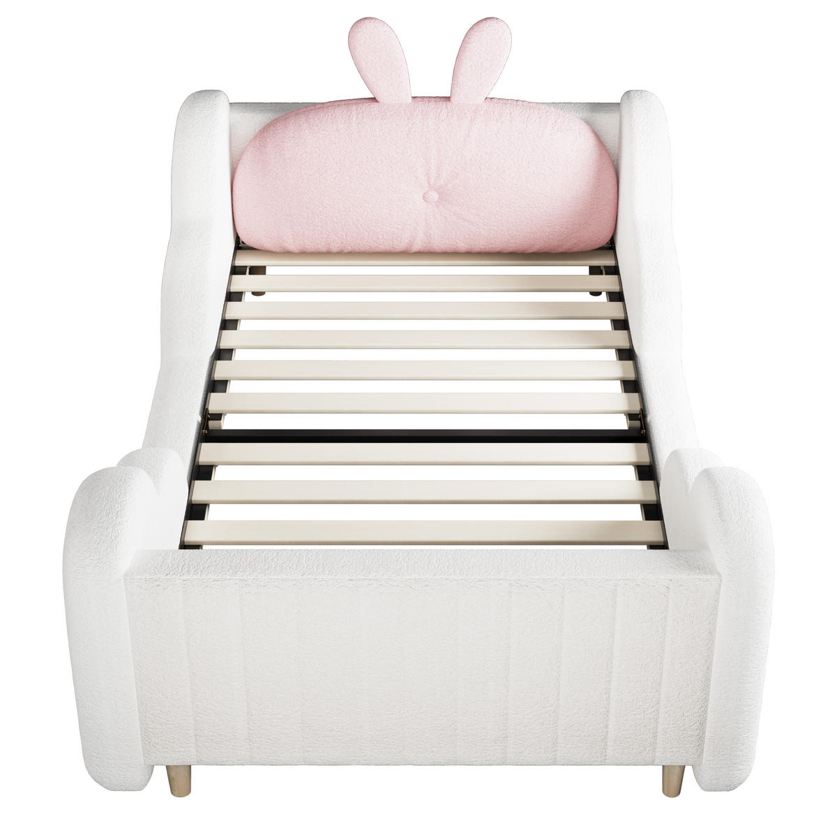 KINDERBETT 90/200 cm in Weiß Teddyplüsch mit Hasenkissen und Wolkenleisten - Weiß, Holzwerkstoff/Textil (90/200cm) - WISHDOR