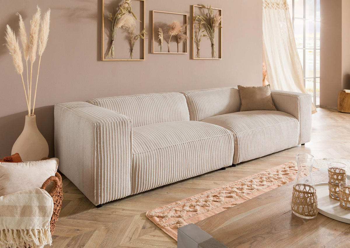 SOFA 3-Sitzer 286x103x69 Cord elfenbein VALENCIA - Beige, Holzwerkstoff (286/69/103cm) - Massivmoebel24