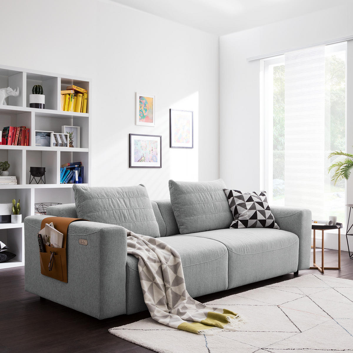 3-SITZER SOFA - Webstoff - Hellgrau, Textil (233/83/100cm) - home24