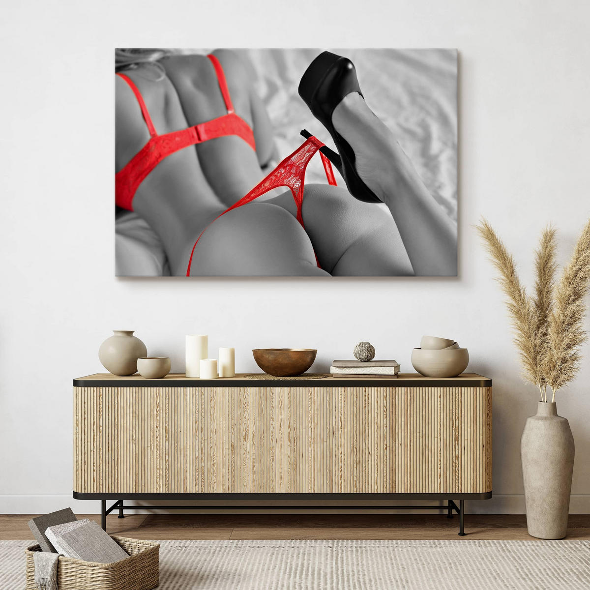 LEINWANDBILD Sinnliche Frau Erotik Akt 3D 100x70 - Rot/Schwarz, Textil (100/70cm) - Muralo