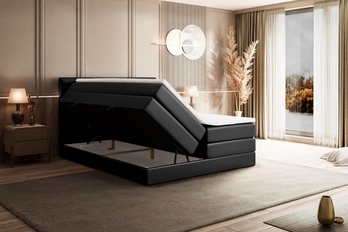 BOXSPRINGBETT OHIO KING - 180x200 - H3/H4 - Schwarz Hochglanz - Schwarz Hochglanz, Holzwerkstoff (180/200cm) - ALTDECOR