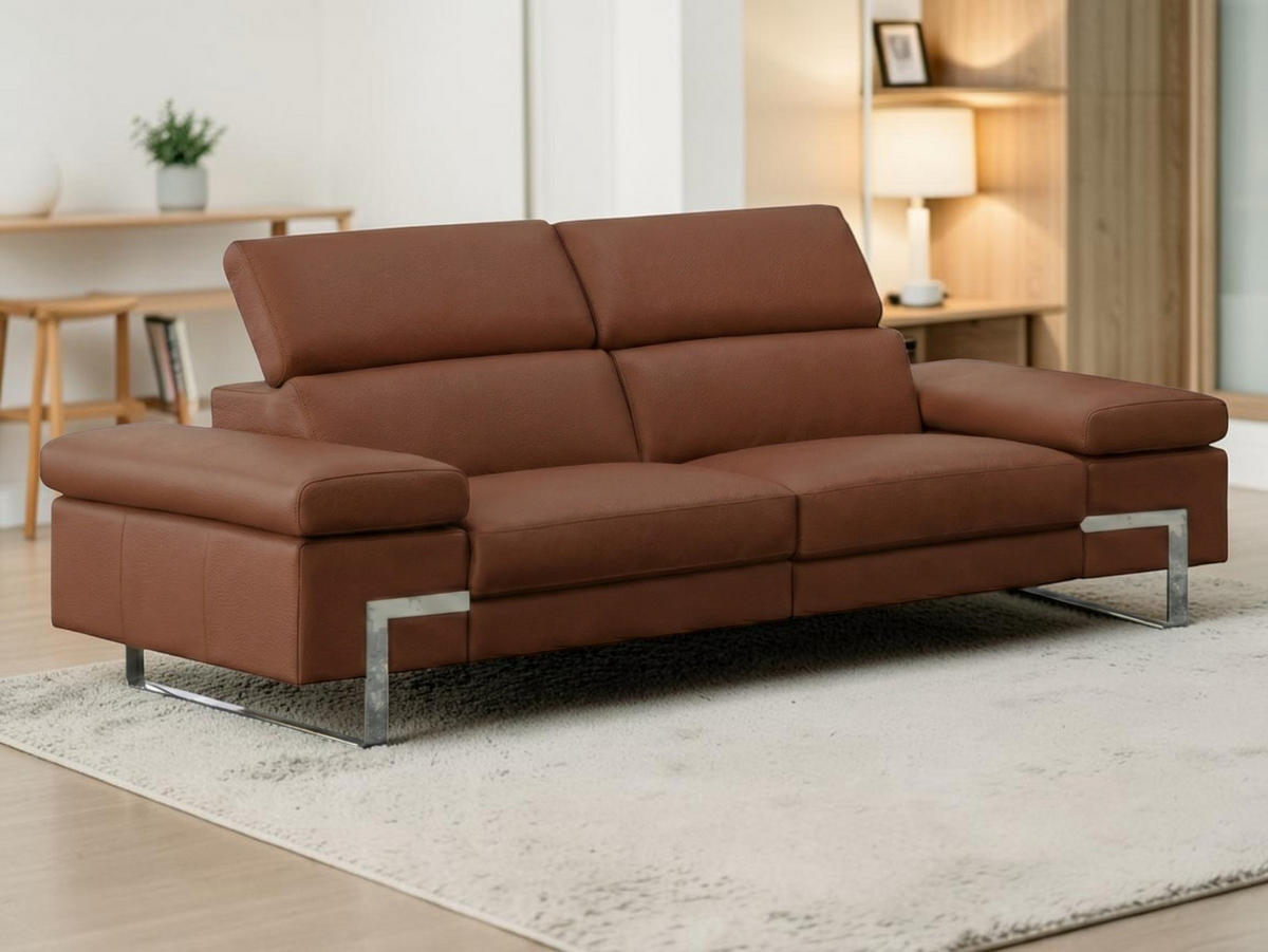 3-SITZER Sofa Opera Echtleder Cognacbraun - Cognac, Leder/Metall (223/75/109cm)