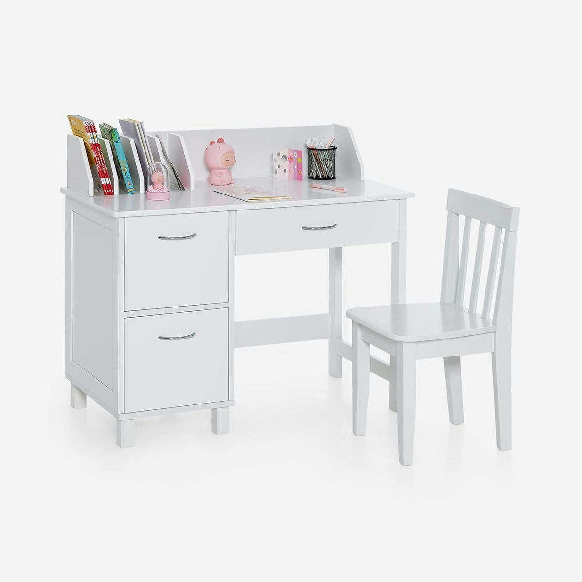 KINDERSCHREIBTISCH mit Stuhl 2-teiliges Set Weiß - Weiß, Holzwerkstoff (90.5/81/46cm)