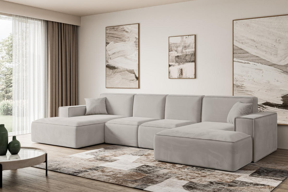 WOHNLANDSCHAFT SIERRA-U - 344x165x73 cm Hellbraun Velours - Hellbraun/Schwarz, Holzwerkstoff/Kunststoff (344/73/165cm) - ALTDECOR