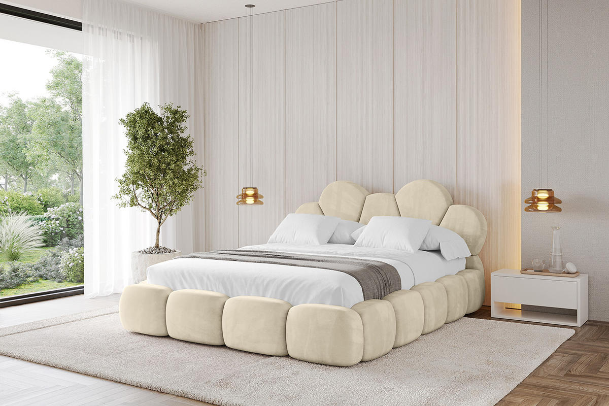 POLSTERBETT mit Bettkasten und Lattenrost, Bett mit Matratze H3/H4 - LANA 120x200 Beige - Ecru, Holzwerkstoff/Textil (120/200cm) - ALTDECOR