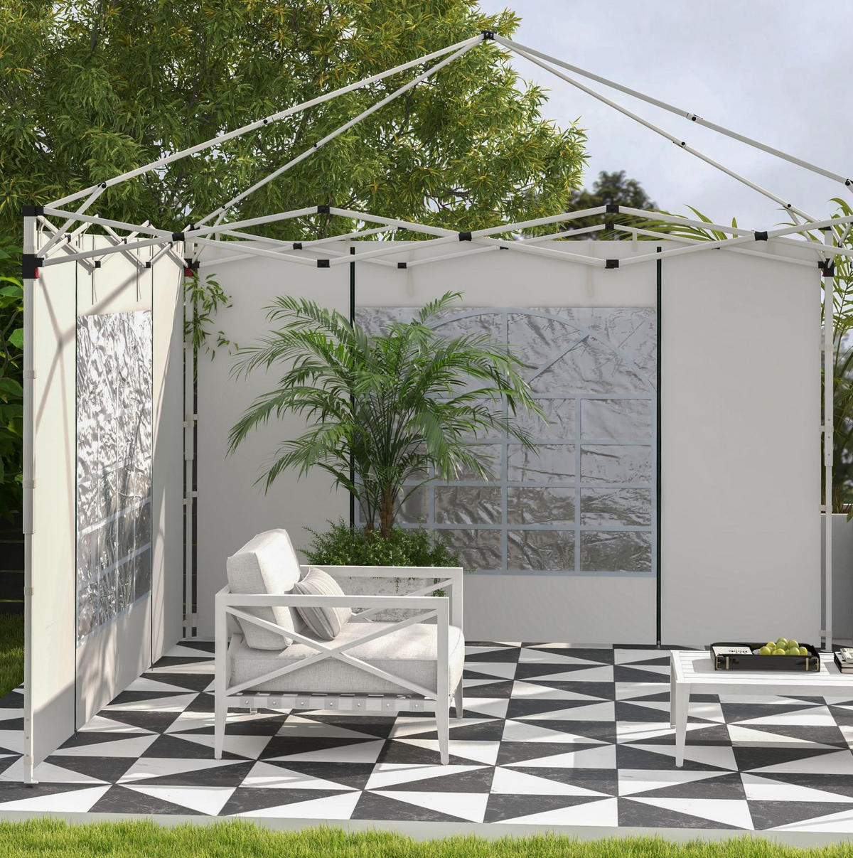 PAVILLON-SEITENWÄNDE 295/195 cm 2er-Set mit Fenster und Reißverschlusstür aus Polyester, Weiß - Weiß, Textil (195/195/295cm) - Redom