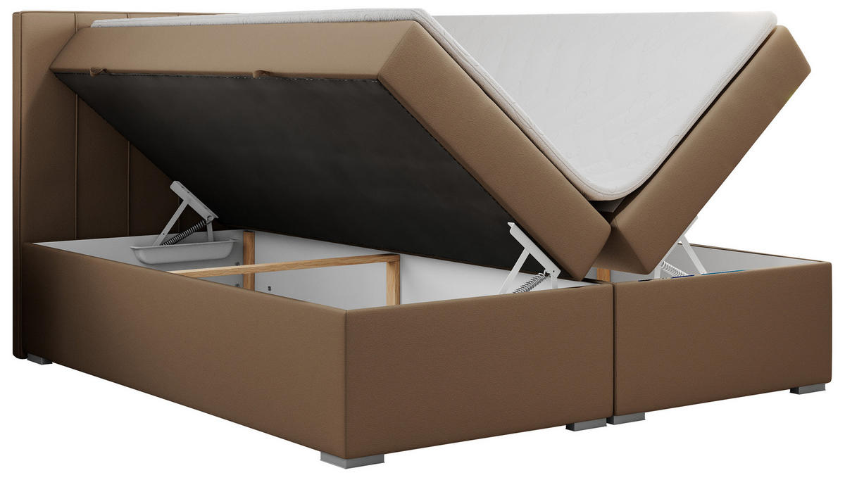 BOXBETT ALLY 120/200 Braun Kunstleder - H4 - Braun, Holz/Textil (120/200cm) - MKS