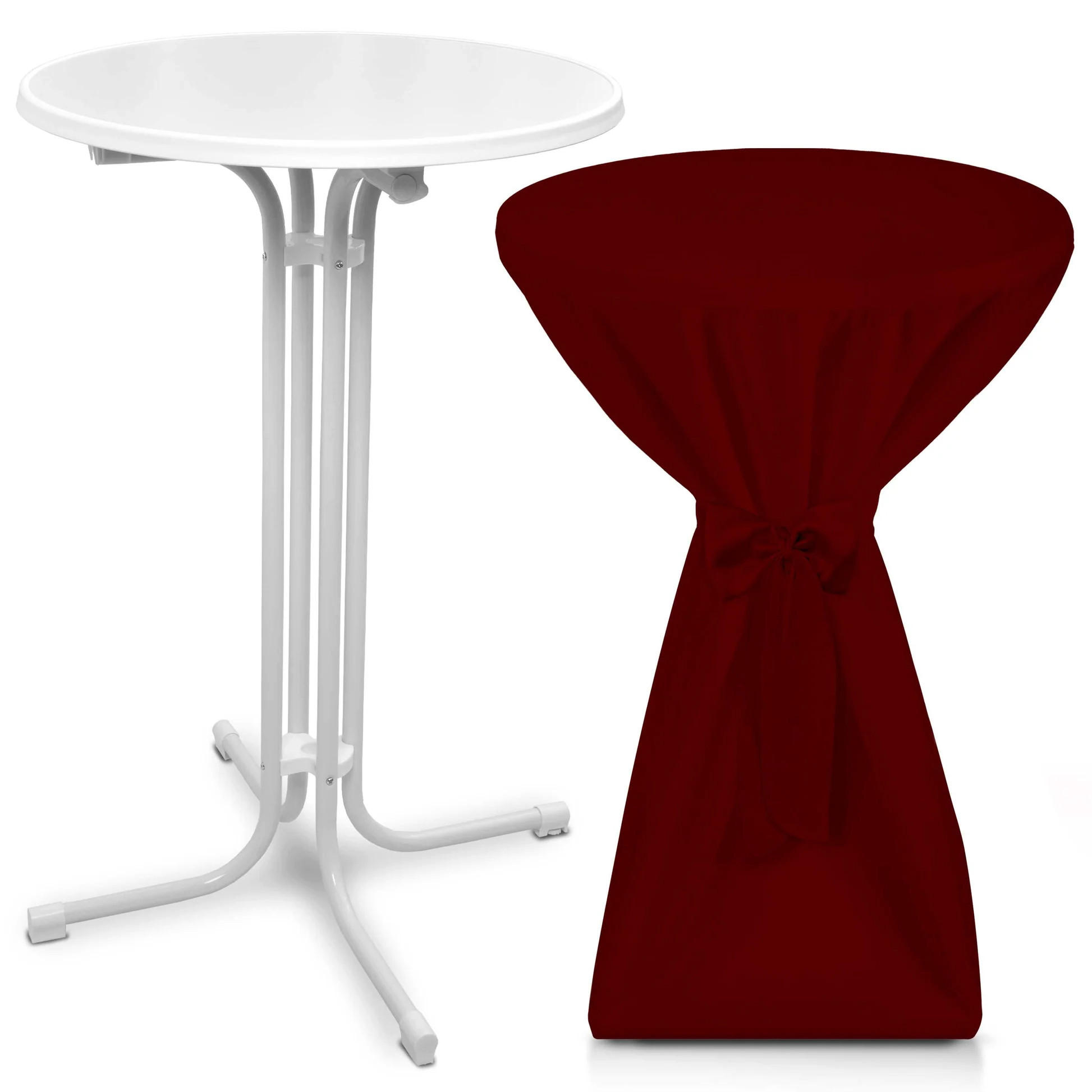 STEHTISCH Bellini Ø 80cm Weiß mit Premium Stehtischhusse Ø 80cm Bordeaux - Schwarz Hochglanz/Bordeaux, Textil/Metall (80/80/110cm) - Beautissu 