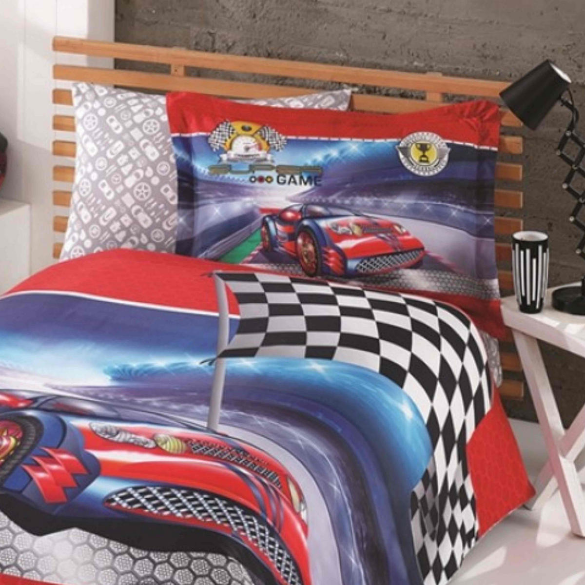 BETTWÄSCHE Champion für Kinder 140/200 cm mit Kissenbezug 80/40 cm 2-tlg. - Rot, Naturmaterialien/Textil (140/200cm) - Aileenstore