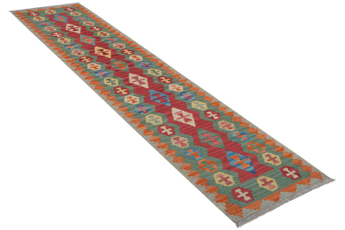 HANDWEBTEPPICH Kelim Gashgai Rot 246/61 cm Schurwolle - Rot, Textil (61/246cm) - Looma