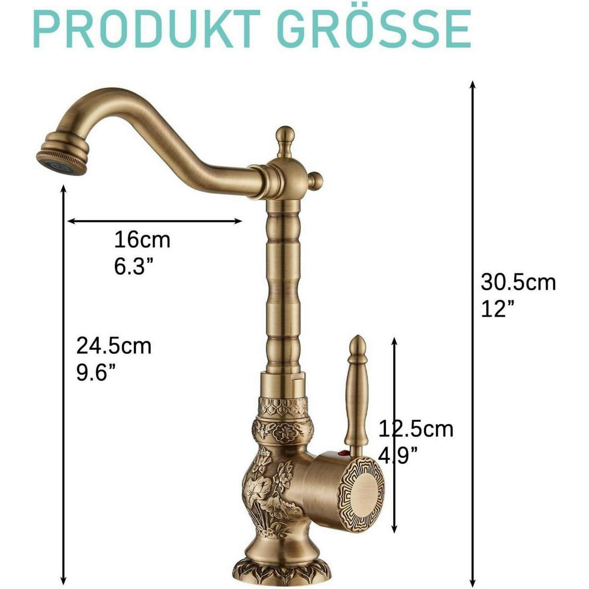 WASCHTISCHARMATUR Antik Messing 360° drehbar - Bronzefarben, Metall (7/35/15cm)