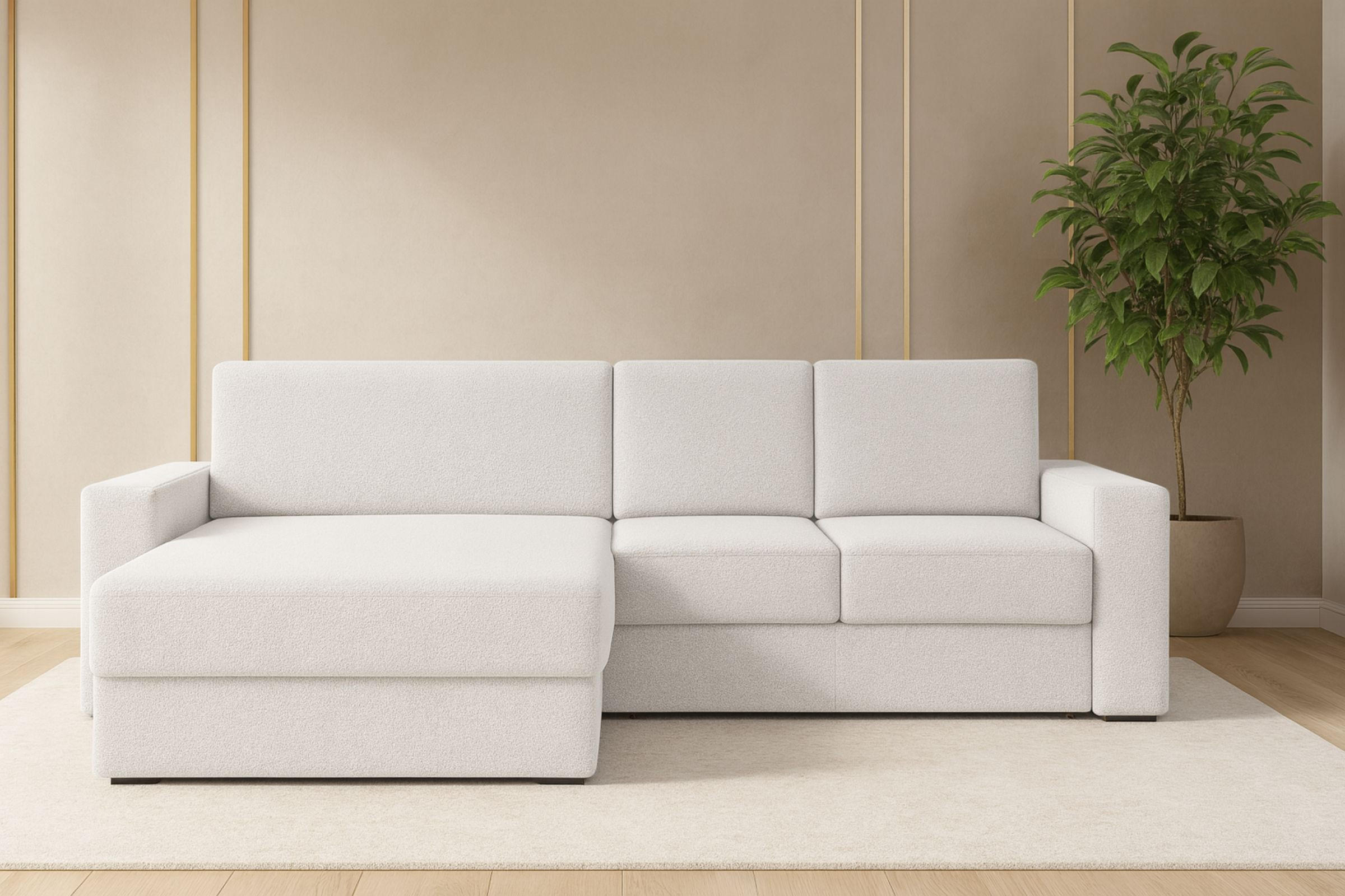 ECKSOFA TOCO XL 275/170 cm in Boucle Weiß links - Beige, Holz/Holzwerkstoff (275/170cm) - Deine Möbel 24