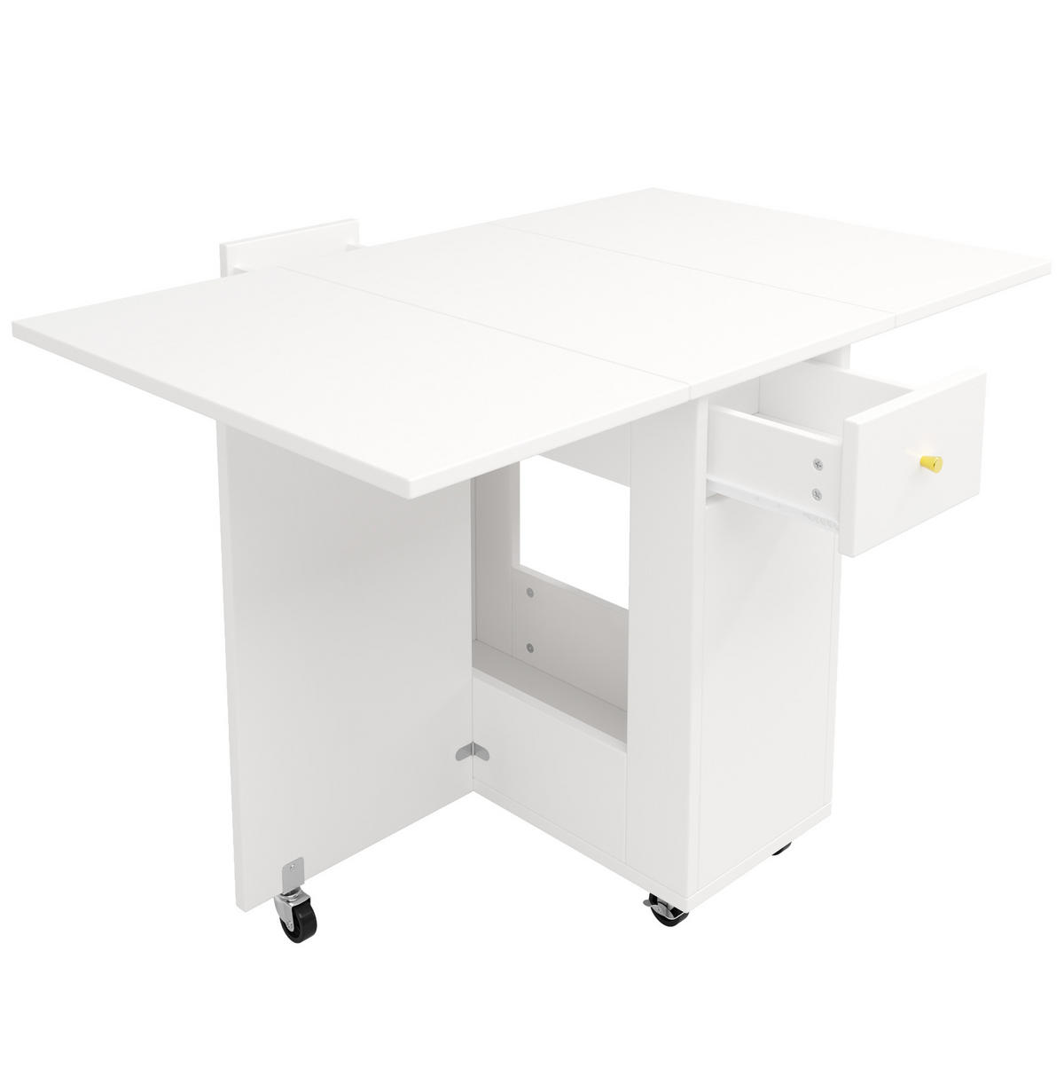 BUFFET aus MDF 120x45x180 cm / 120x75x75 cm Weiß mit klappbarem Esstisch, Rollen und Stauraum - Weiß, Holzwerkstoff (120/180/45cm) - Modfu