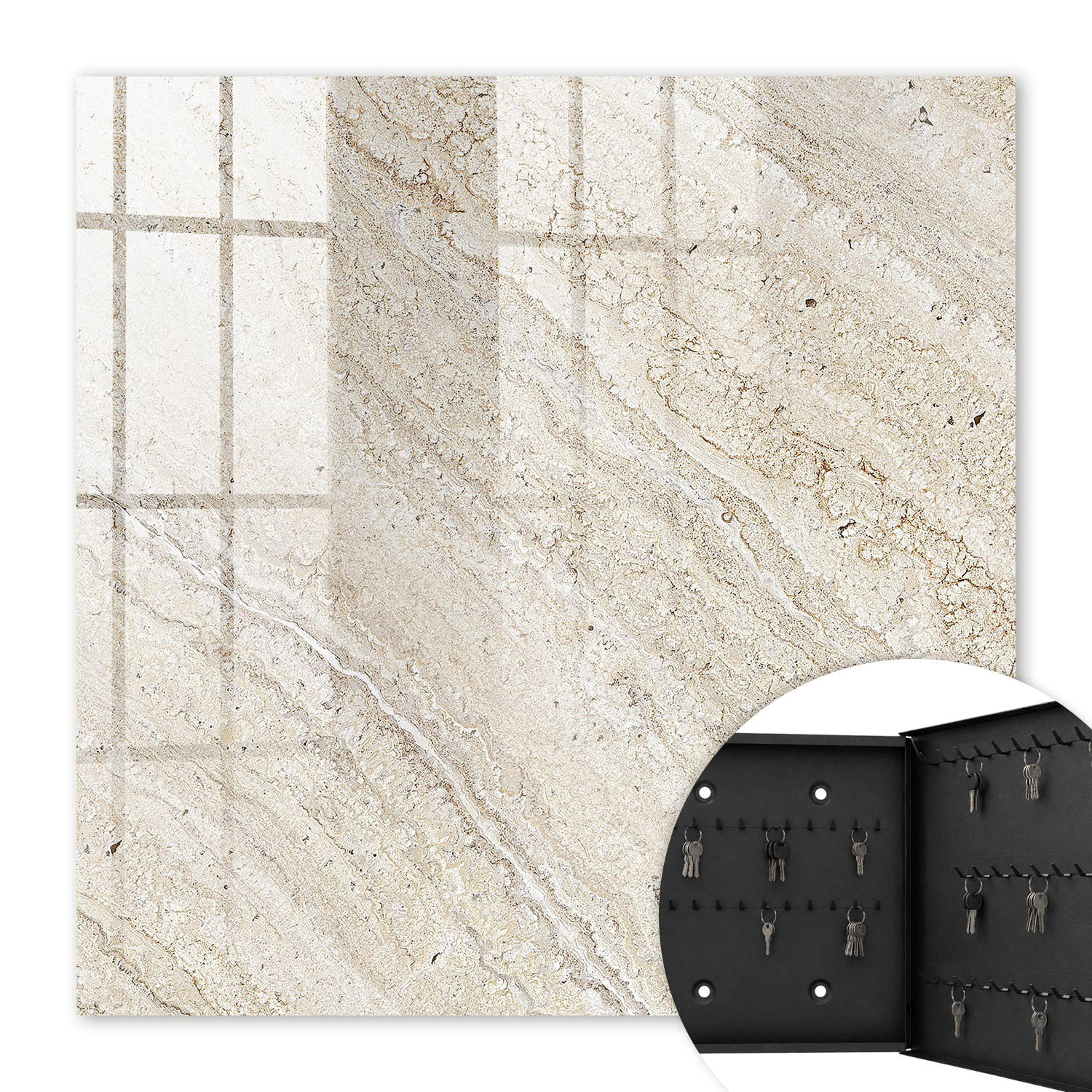 SCHLÜSSELBOX Schwarz 30x30 cm- Türöffnung nach rechts - Heller Marmor - Beige, Metall (30/30/5cm) - TULUP