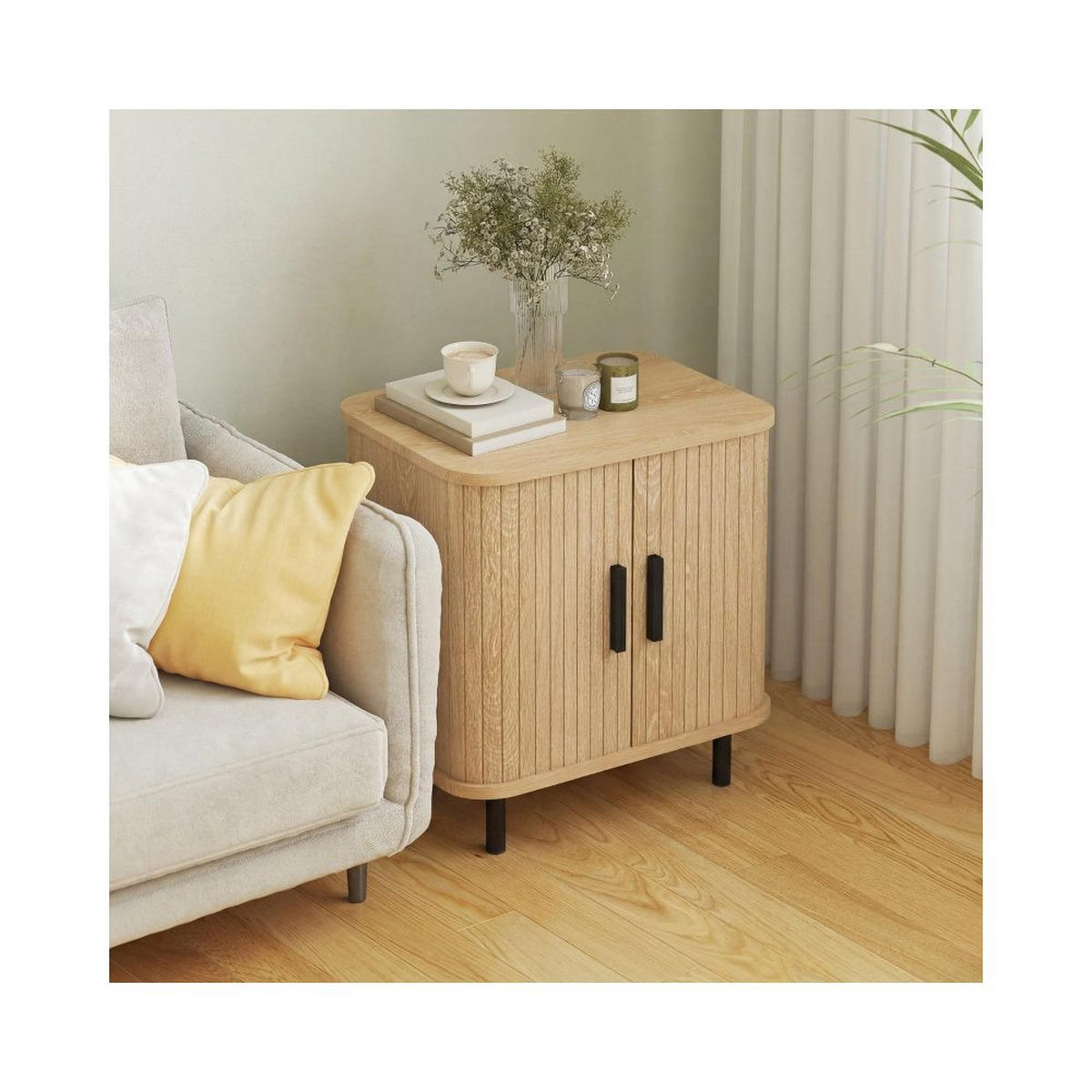 NACHTISCH LAMELLENTÜREN, STAHLBEINE, EICHE, MULTIROOM - Eichefarben, Holz (40/48/48cm)