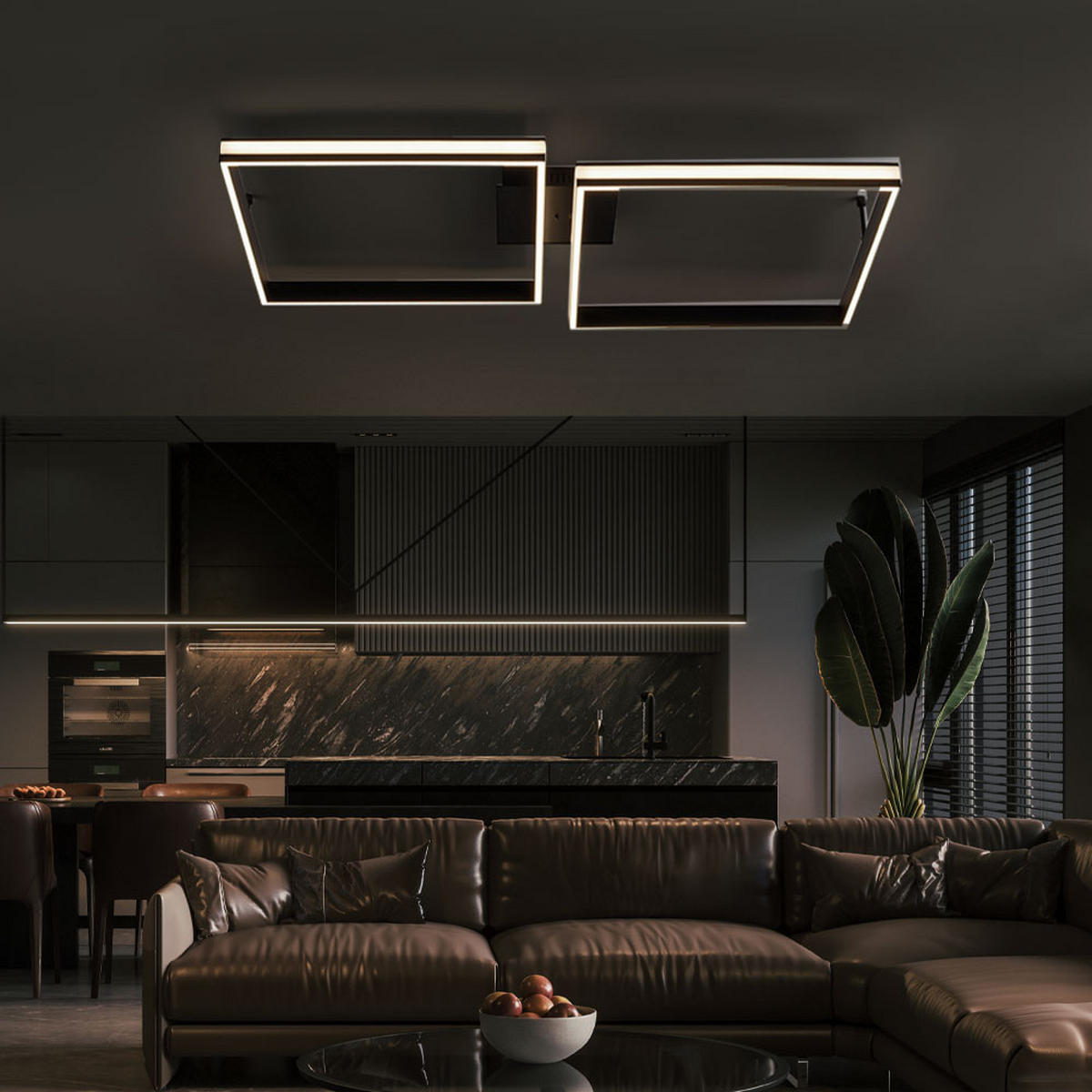 LED DECKENLEUCHTE Metall Schwarz - Schwarz, Metall (104.8/80/13.5cm)