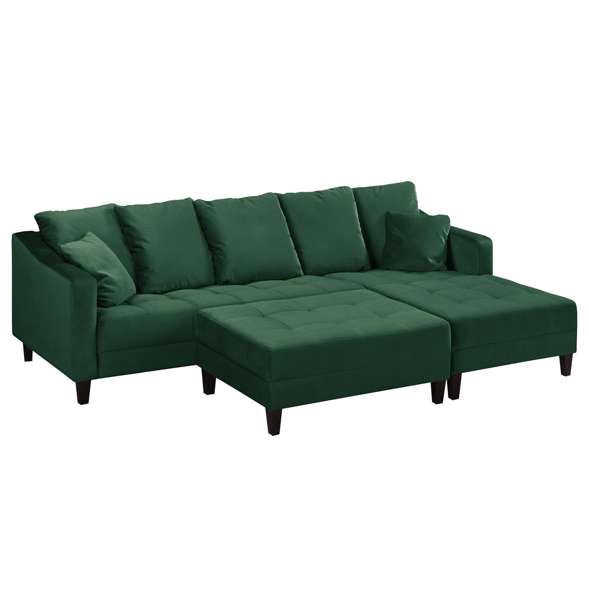 ECKSOFA mit Ottomane - Samt - Dunkelgrün, Textil (254/165cm) - home24