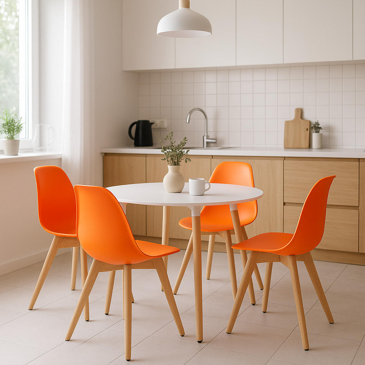 ESSZIMMERSTUHL 2-er Set KITO orangefarbener Sitz, natürliche Beine - Orange/Naturfarben, Kunststoff (46/80/54.5cm) - Valora