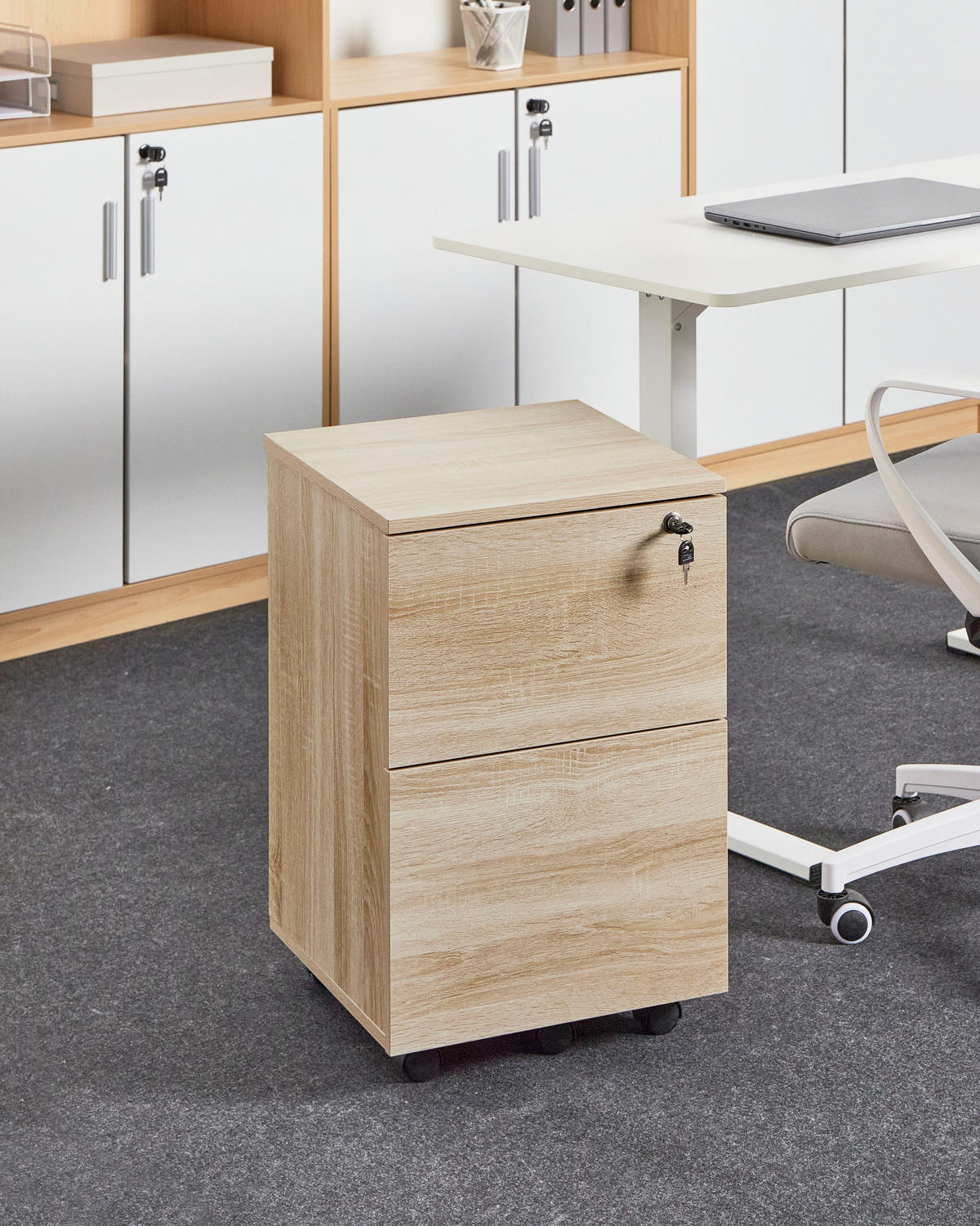 BÜROSCHRANK Hellbraun Johnson - Hellbraun/Schwarz, Holzwerkstoff (40/62/40cm) - Beliani
