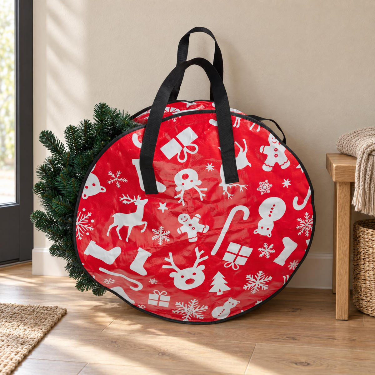 TASCHE für einen Weihnachtskranz 61/19/61 cm - Rot, Textil (19/61/61cm) - Storage solutions