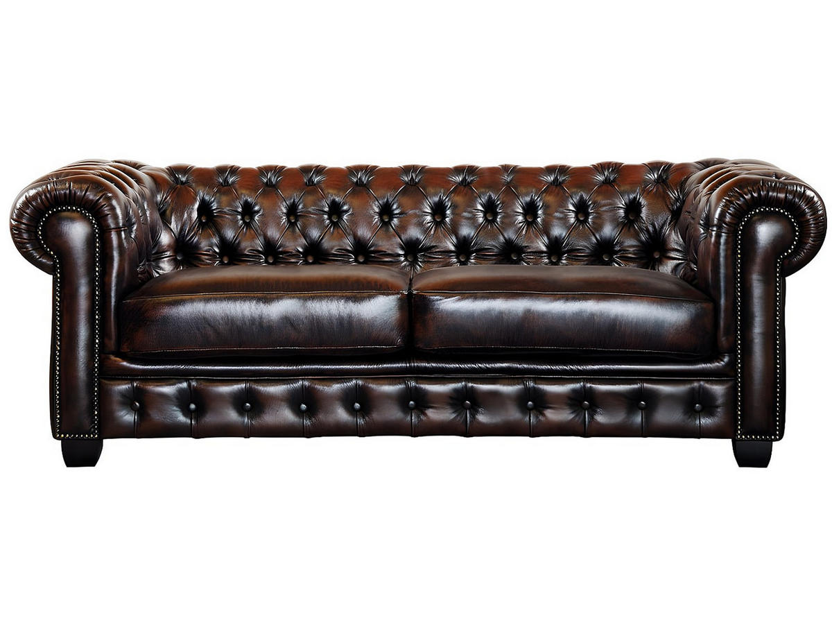 CHESTERFIELD Garnitur 3+1 - Büffelleder - Braun - BRENTON - Dunkelbraun, Leder (201/73/96cm) - Vente-Unique