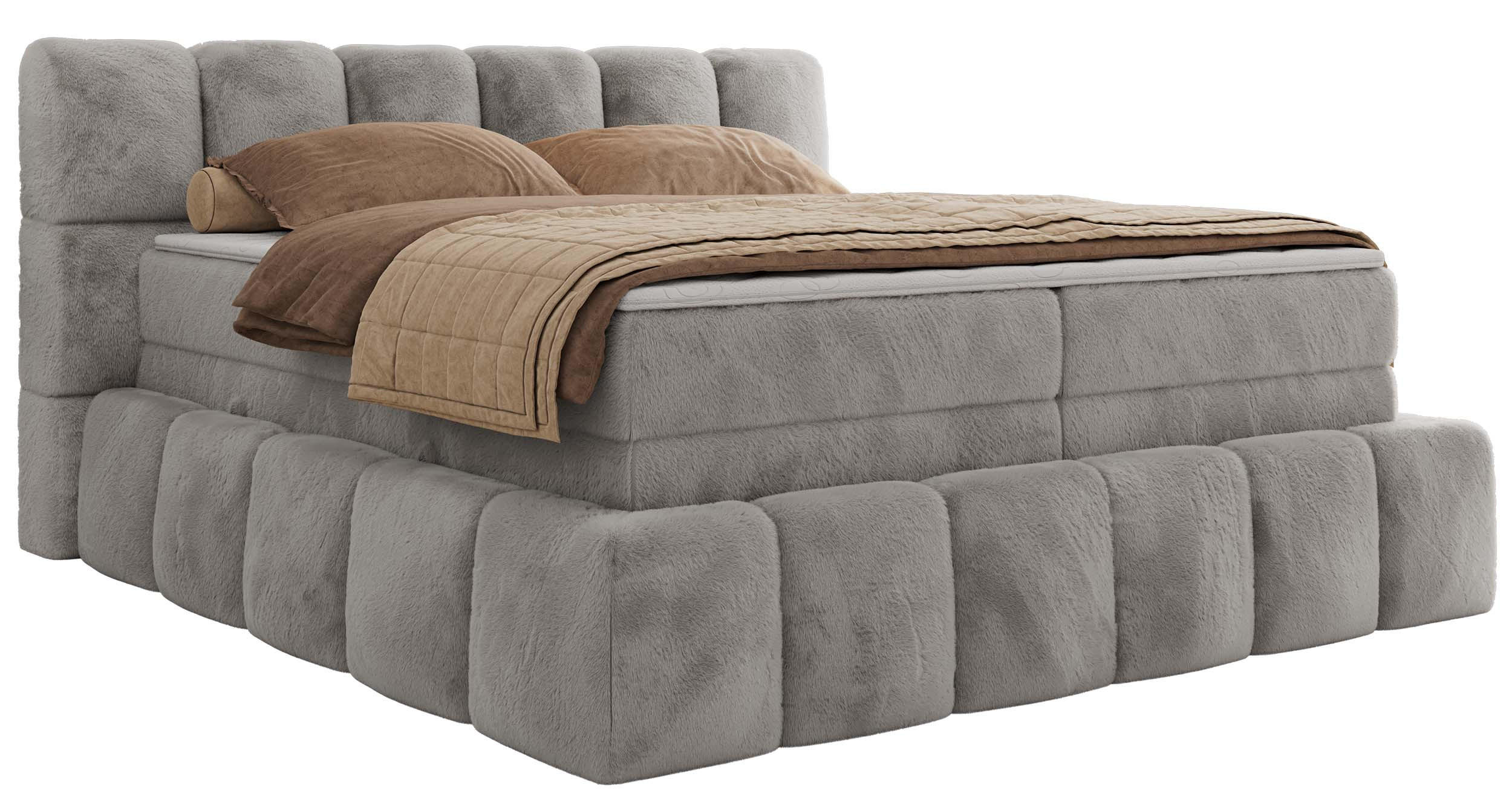 BOXSPRINGBETT NIRA KING 120/200 Hellgrau Plüsch - H4 - Hellgrau, Holz/Textil (120/200cm) - MKS