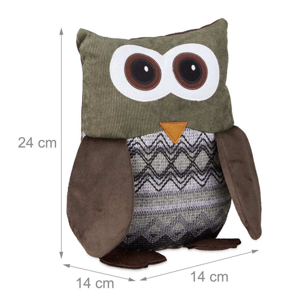 DÖRRSTOPP brun uggla polyester sandfyllning 24 cm - Multicolor, Textil/Naturmaterial (14/14cm) - Relaxdays