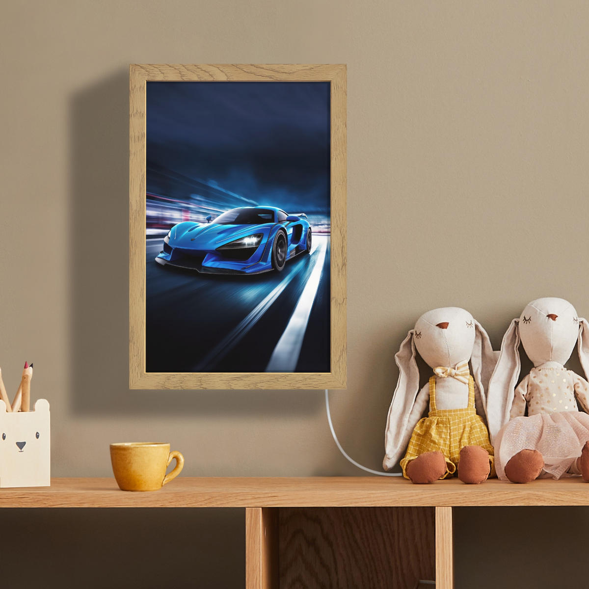 NÁSTĚNNÁ LAMPA Auto - Modrá - Chlapci - Dítě 20x30 cm - modrá, kompozitní dřevo (20/30/8cm) - OnlyWow