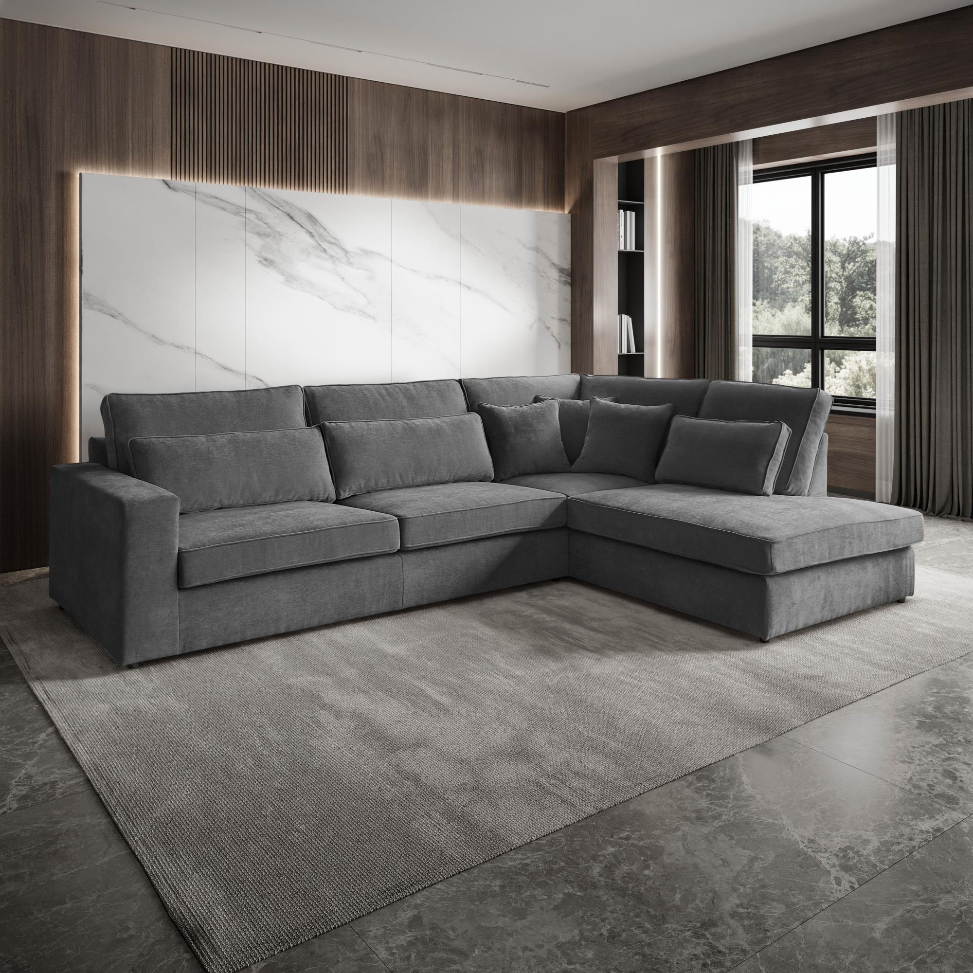 ECKSOFA Parma ohne Schlaffunktion grau rechts - Schwarz/Grau, Textil (314/224cm) - Beautysofa