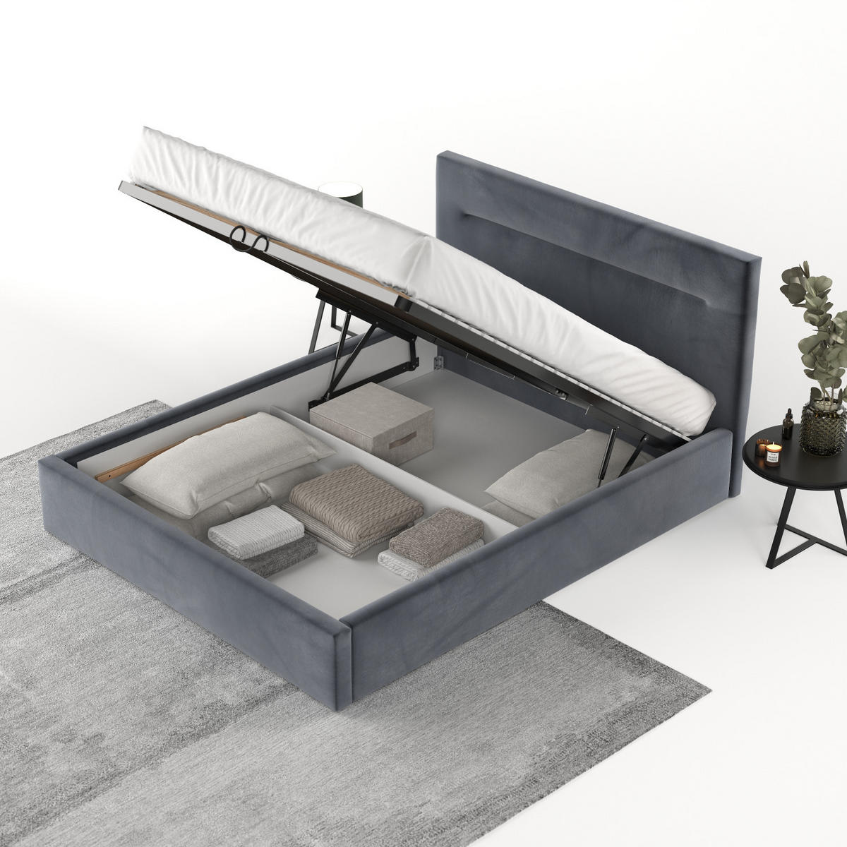 POLSTERBETT Liline 180/200 cm Dunkelgrau im Kronos Stoff - Dunkelgrau/Schwarz, Holz/Holzwerkstoff (180/200cm) - AltaBeds